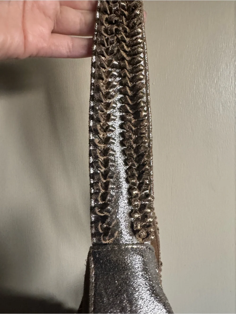 Chico's Tan Suede Hobo with Silver Trim and Studded Medallion Center